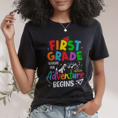 1st Grade Where The Adventure Begins Back To School Teacher Kids T-Shirt