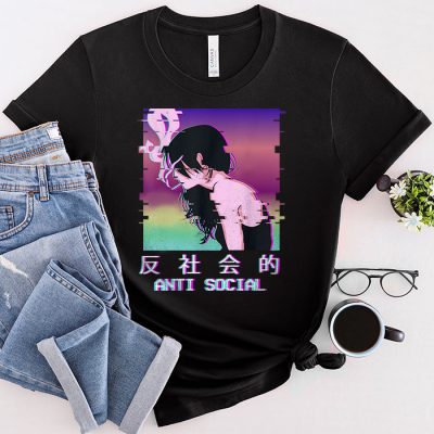 Aesthetic Sad Antisocial Anime Girl Japanese Emo Goth T-Shirt 2