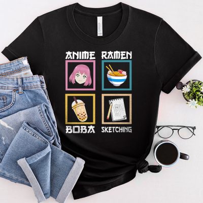 Anime Ramen Boba Sketching - Kawaii Anime Lover Merch Gift T-Shirt 1