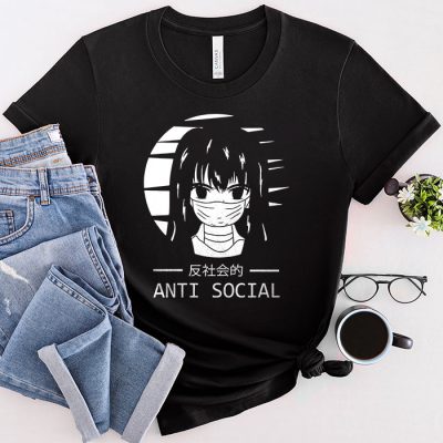 Anti Social Japanese Text Aesthetic Vaporwave Anime Gift T-Shirt