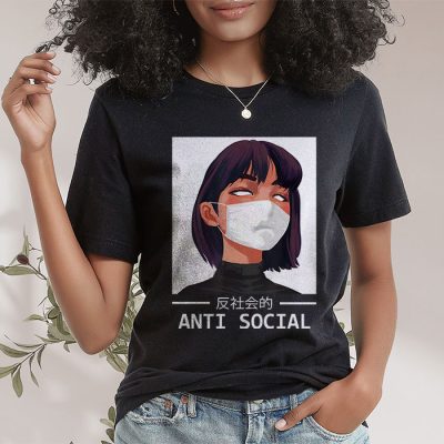 Anti Social Japanese Text Aesthetic Vaporwave Anime Gift T-Shirt