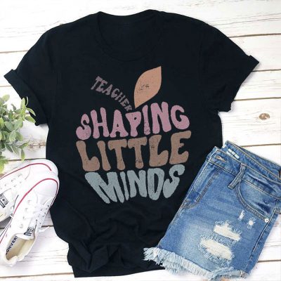 Apple Shape Design Teacher Shaping Little Minds Teacher T-Shirt