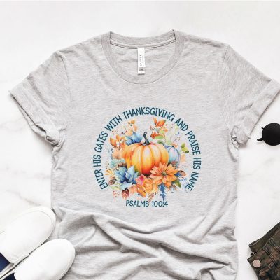 Enter His Gates With Thanksgiving - Psalms 100:4 Pumpkin Unisex T-Shirt