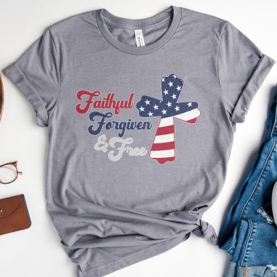 Faithful Forgiven & Free Patriotic Cross Unisex T-Shirt