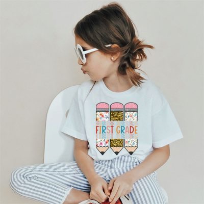 First Grade Leopard Pencil Retro Teachers Back To School T-Shirt