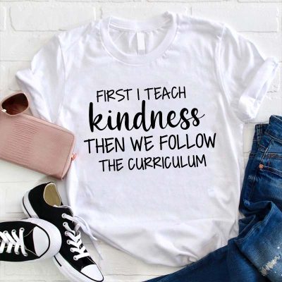 First I Teach Kindness Then We Follow The Curriculum Teacher T-Shirt