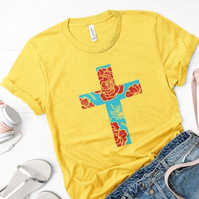 Floral Cross - Bright Unisex T-Shirt