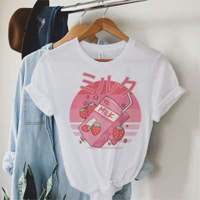 Funny Retro 90s Japanese Kawaii Strawberry Milk Shake Carton T-Shirt