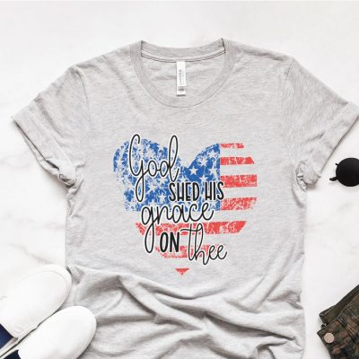 God Shed His Grace USA Heart Unisex T-Shirt