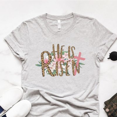 He Is Risen Leopard Pink Roses Unisex T-Shirt