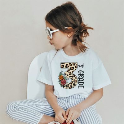 Hello 3rd Grade Leopard Back To School Teacher Student Kids T-Shirt