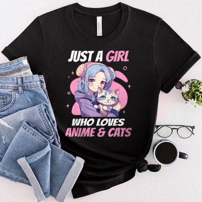 Just A Girl Who Loves Anime & Cats Cute Gifts for Teen Girls T-Shirt