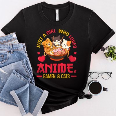 Just a Girl Who Loves Anime Ramen and Cats Kawaii Manga Gift T-Shirt