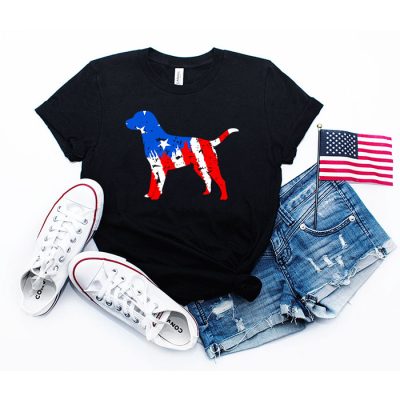 Lab Dog Holding Funny American Flag Labrador Dog Lover Gifts T-Shirt