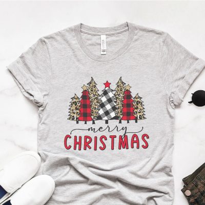 Merry Christmas Plaid and Leopard Unisex T-Shirt