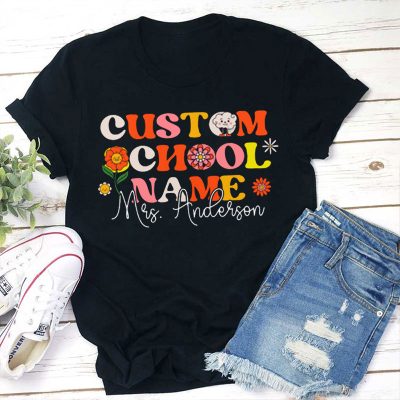 Personalized Cute Cartoon Icon Name Teacher T-Shirt