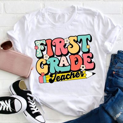 Personalized First Grade Teacher Tiny Flower T-Shirt