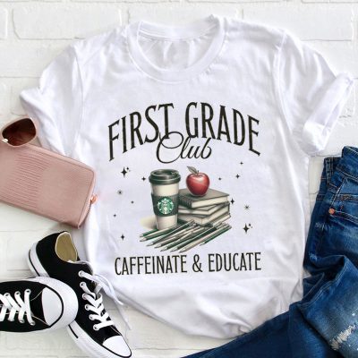 Personalized Grade Caffeinate And Educate Teacher T-Shirt