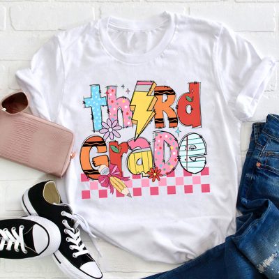 Personalized Grade Cartoon Pattern Font Design Teacher T-Shirt