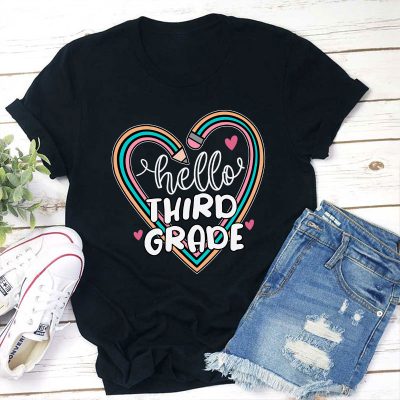 Personalized Grade Hello Pencil Heart Teacher T-Shirt