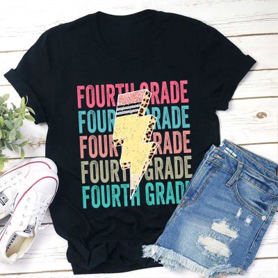 Personalized Grade Pencil Lightning Teacher T-Shirt