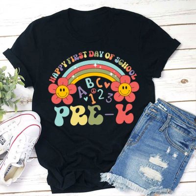 Personalized Happy First Day Cute Flower Teacher T-Shirt