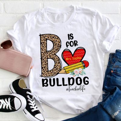 Personalized Letter For Name Leopard Alphabet Teacher T-Shirt