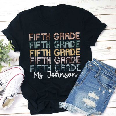 Personalized Line Font Grade Teacher T-Shirt