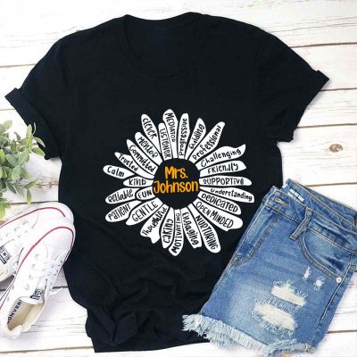 Personalized Name Flower Teacher T-Shirt