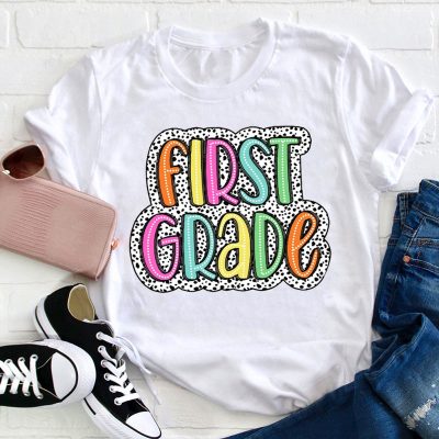 Personalized Neon Lights And Polka Dots Teacher T-Shirt