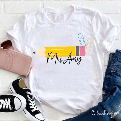 Personalized Pencil Teacher Name Teacher T-Shirt