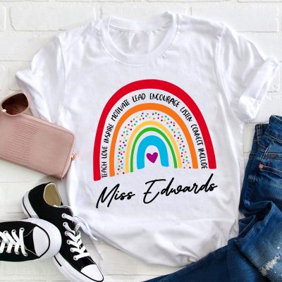 Personalized Red Rainbow Teacher's Ability Teacher T-Shirt