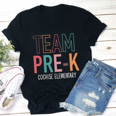 Personalized School Name And Grade Simple Font Design Teacher T-Shirt