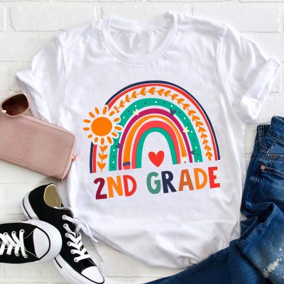 Personalized Shining In All Directions Rainbow Heart Teacher T-Shirt