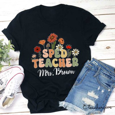 Personalized Spring Floral Position Teacher T-Shirt