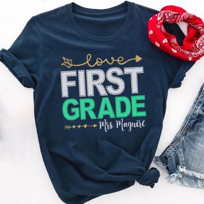 Personalized Teacher's Name And Grade Sewing Line Design Teacher T-Shirt