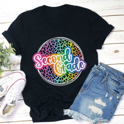 Personalized Text Gradient Leopard Print Teacher T-Shirt