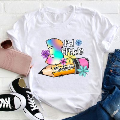 Personalzied Flower Pencil Teacher T-Shirt