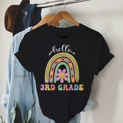 Retro First Day of School Hello 3rd Grade Teacher Rainbow T-Shirt