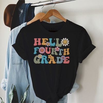 Retro Hello Fourth Grade Crew Teacher Back To School Student T-Shirt