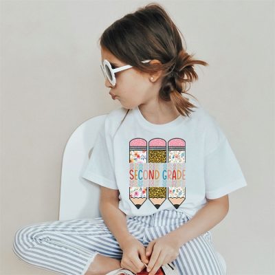 Second Grade Leopard Pencil Retro Teachers Back To School T-Shirt