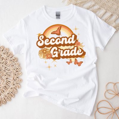 Second Grade Teachers 2nd Grade Leopard Retro Groovy Flowers T-Shirt