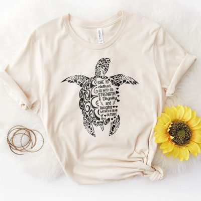 She is Clothed in Strength And Dignity Sea Turtle Black Unisex T-Shirt