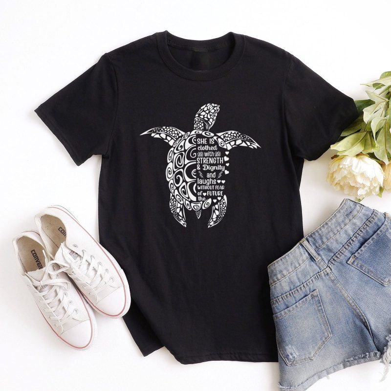 She is Clothed in Strength And Dignity Sea Turtle White Unisex T-Shirt