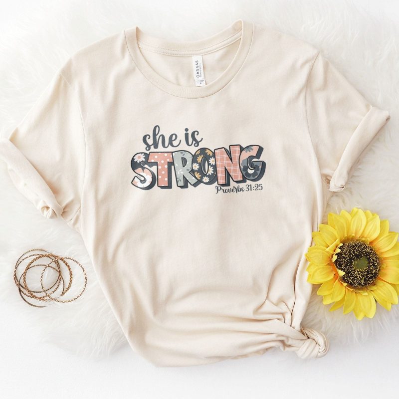 She is Strong Floral Proverbs 31:25 Unisex T-Shirt