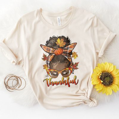 Thankful Messy Bun Afro Girl Unisex T-Shirt