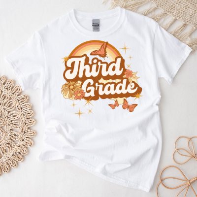 Third Grade Teachers 3rd Grade Leopard Retro Groovy Flowers T-Shirt