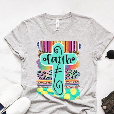 Turquoise Leopard Cross Faith Unisex T-Shirt