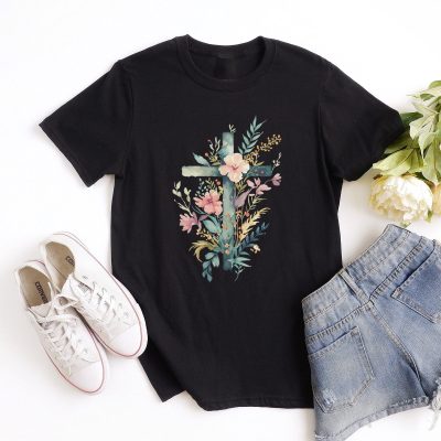 Watercolor Spring Floral Cross Unisex T-Shirt